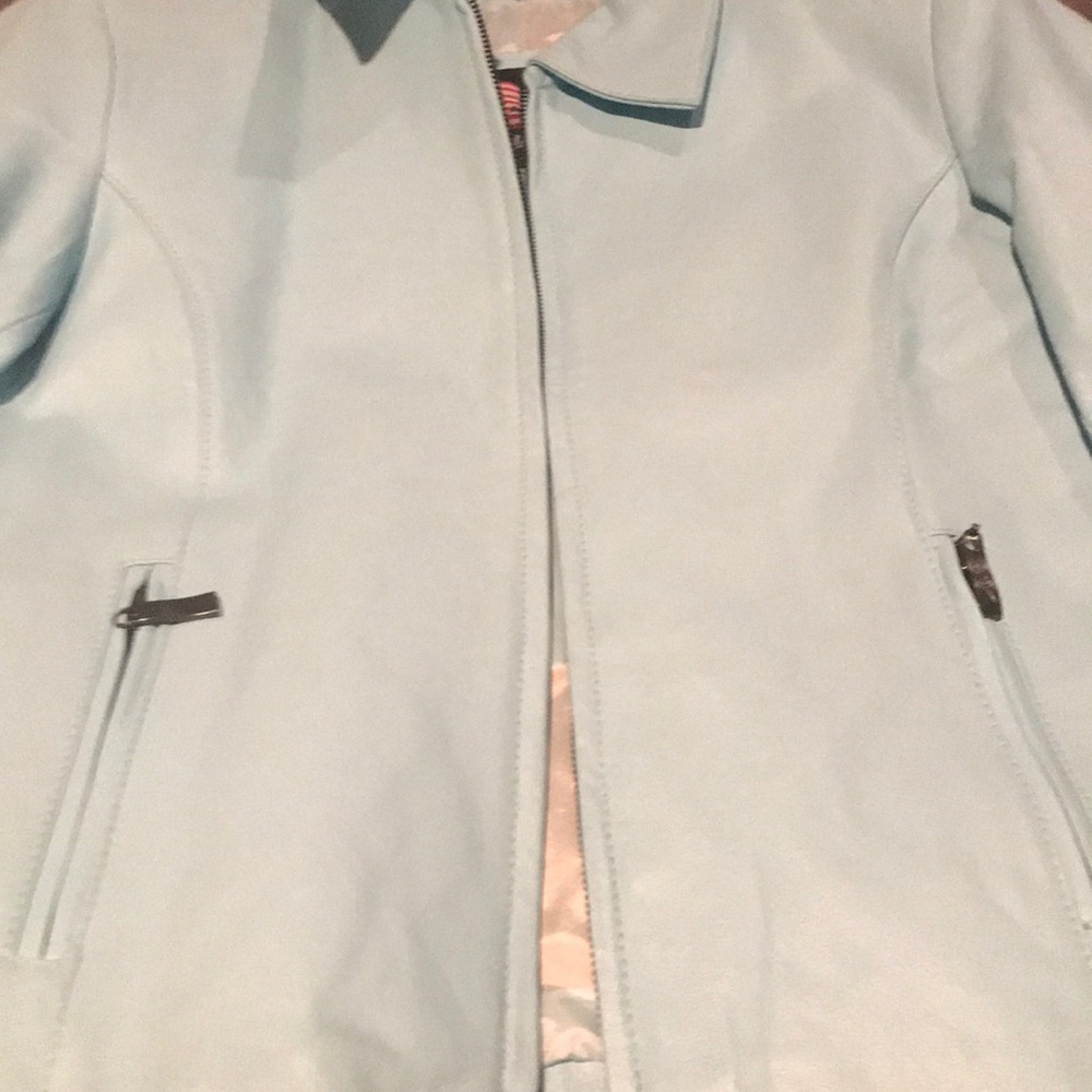 Leather jacket, baby blue, “S”